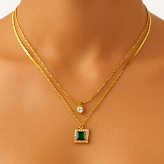 Amber - Dubbele ketting - Smaragdgroen