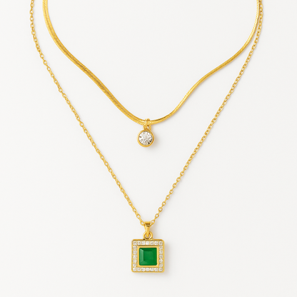 Amber - Dubbele ketting - Smaragdgroen