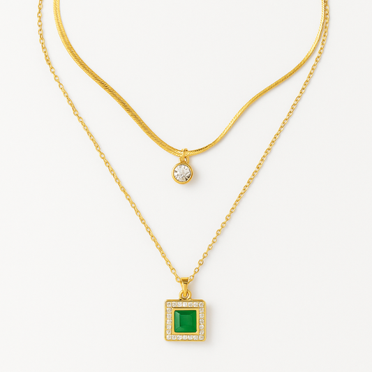 Amber - Dubbele ketting - Smaragdgroen