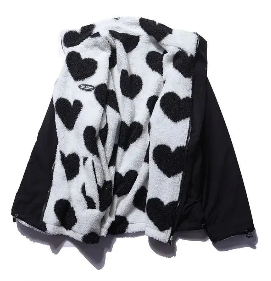 Liva – Zachte Omkeerbare Teddy Jas met Hartjes (2-in-1 Look)