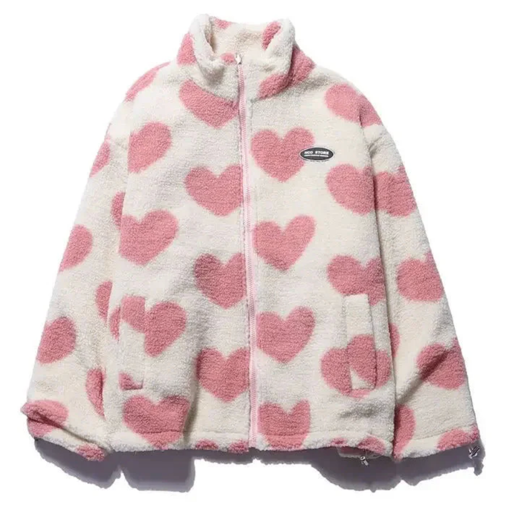 Liva – Zachte Omkeerbare Teddy Jas met Hartjes (2-in-1 Look)