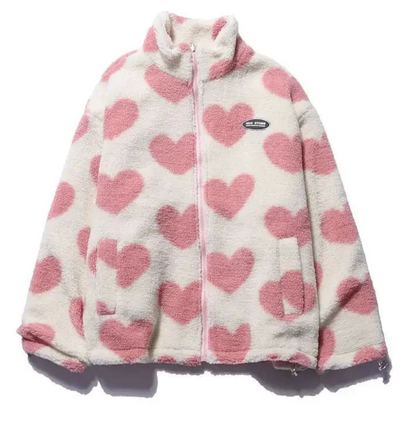 Liva – Zachte Omkeerbare Teddy Jas met Hartjes (2-in-1 Look)