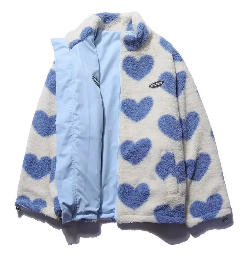 Liva – Zachte Omkeerbare Teddy Jas met Hartjes (2-in-1 Look)