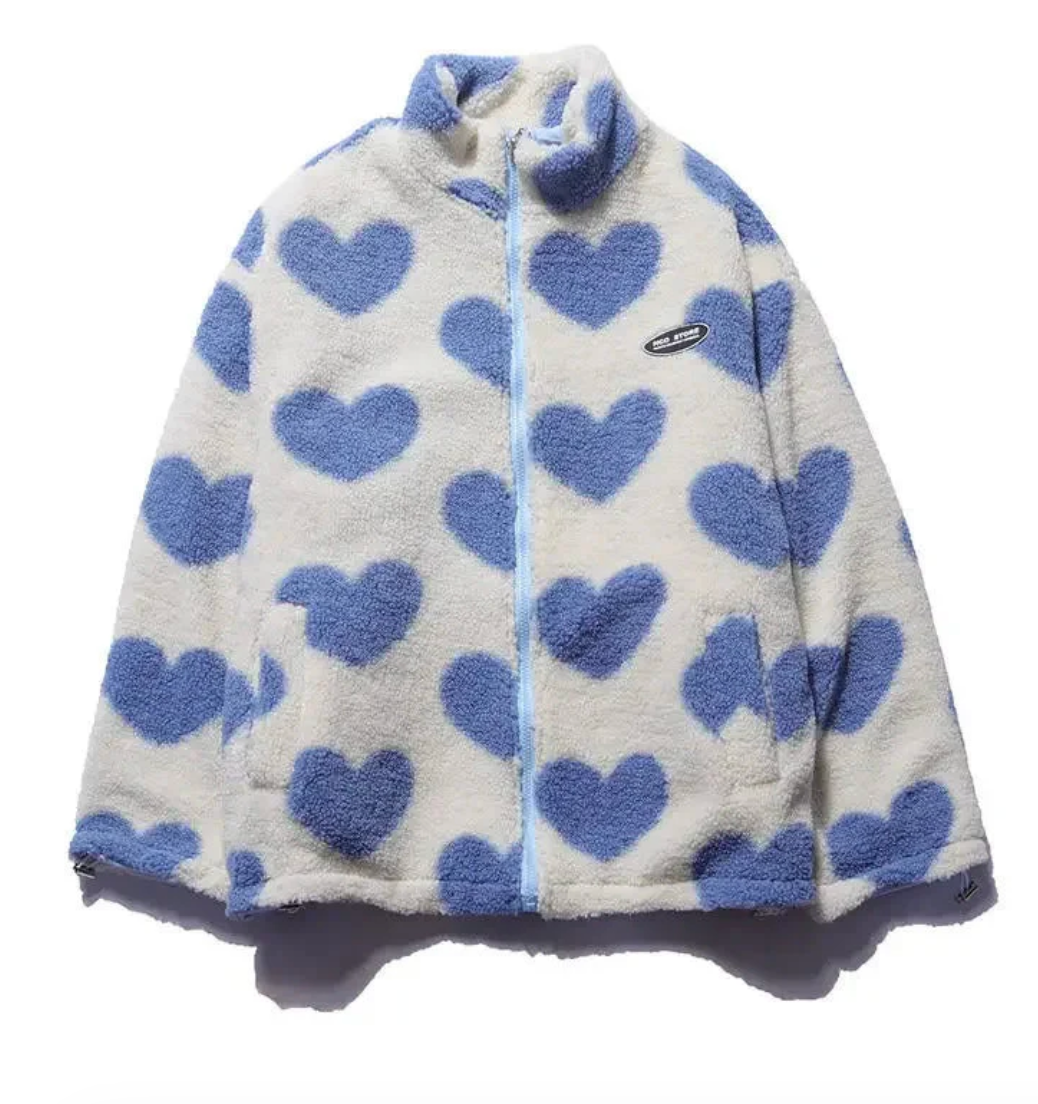 Liva – Zachte Omkeerbare Teddy Jas met Hartjes (2-in-1 Look)