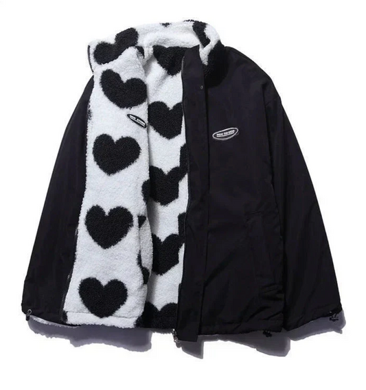 Liva – Zachte Omkeerbare Teddy Jas met Hartjes (2-in-1 Look)