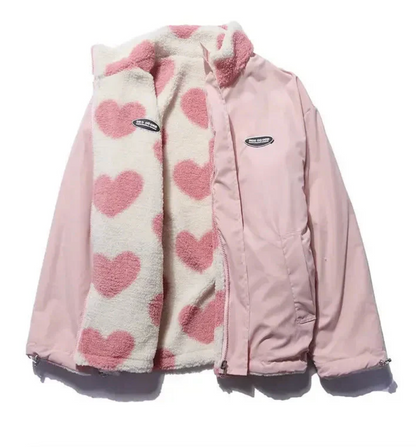 Liva – Zachte Omkeerbare Teddy Jas met Hartjes (2-in-1 Look)