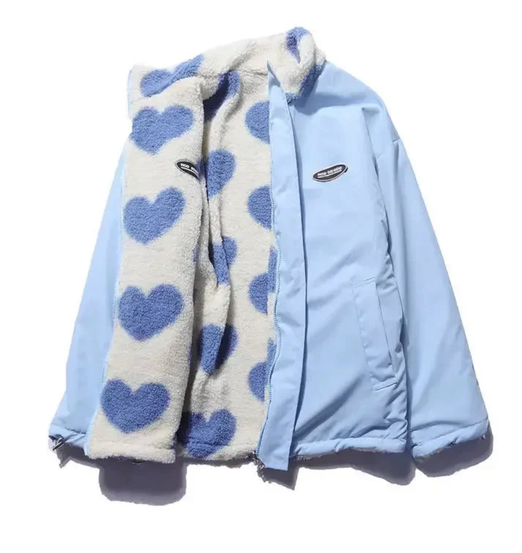 Liva – Zachte Omkeerbare Teddy Jas met Hartjes (2-in-1 Look)